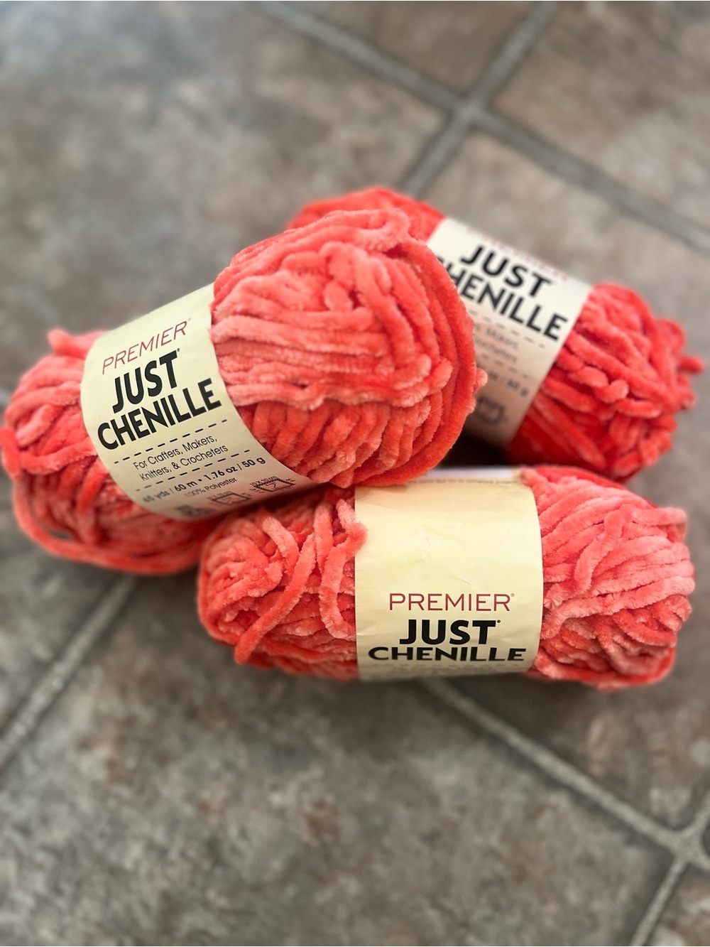 Premier Just Chenille Yarn Coral Lot of 3 Skeins Super Bulky NWT